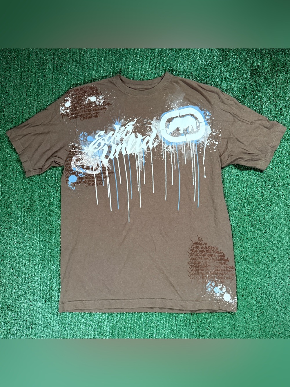 Y2K Mens Ecko Unltd Spray Paint Graphic T-Shirt Brown Large